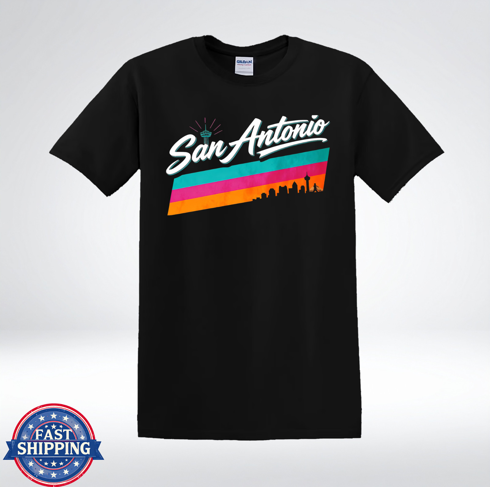 San Antonio Fiesta Colors Retro Skyline Graphic T-Shirt