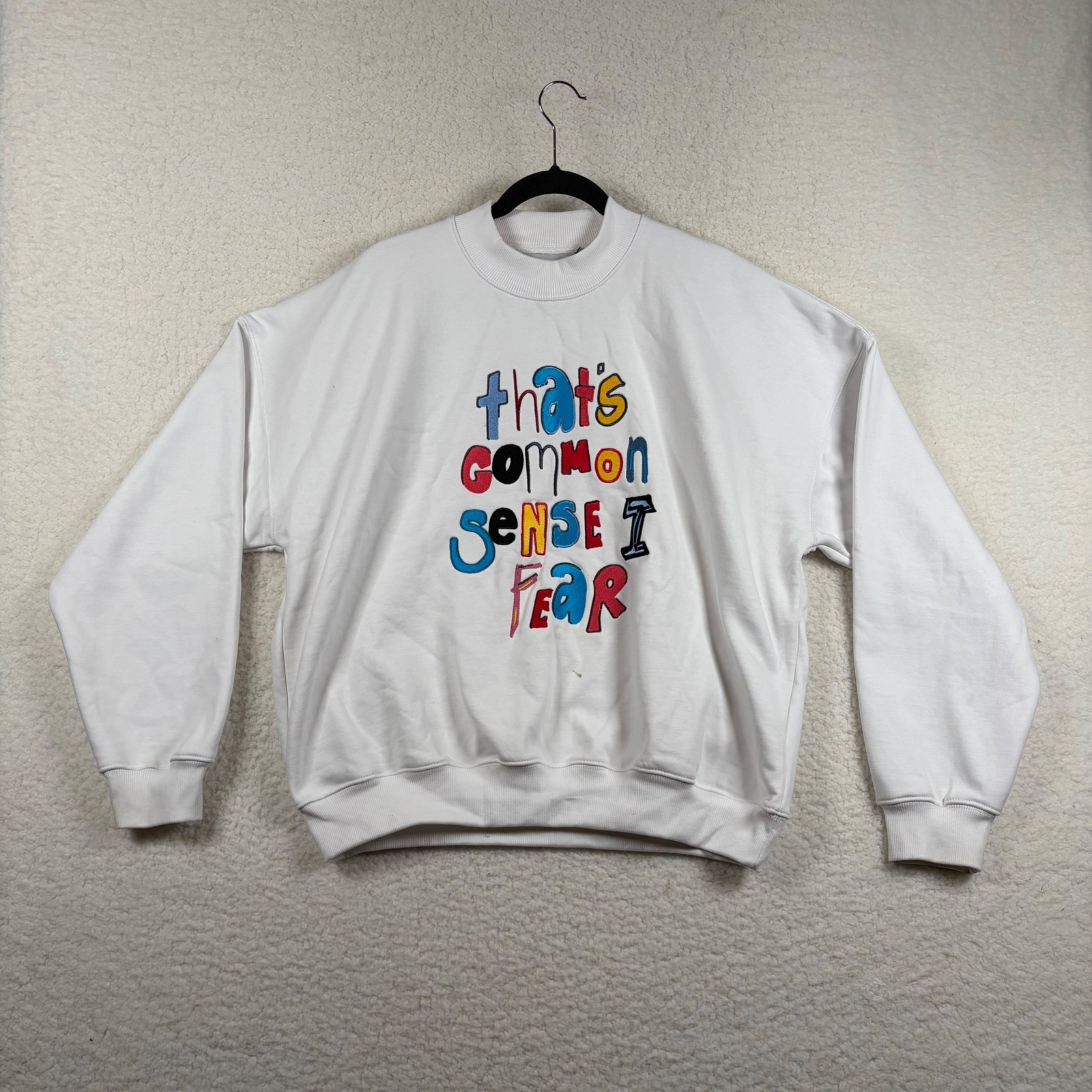 Mitch Flippo MFG Thats Common Sense I Fear White Graphic Sweatshirt Medium