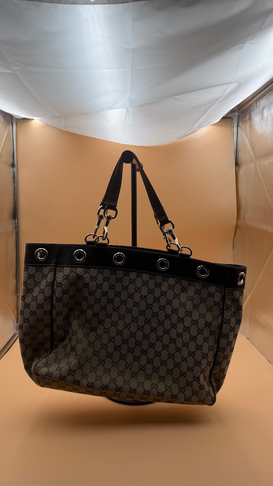 Gucci GG Canvas Positano Medium Tote in Brown Without Scarf