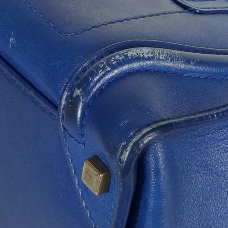CELINE Luggage Micro Shopper Tote Bag 167793 Handbag Blue Gold Hardware Used F/S