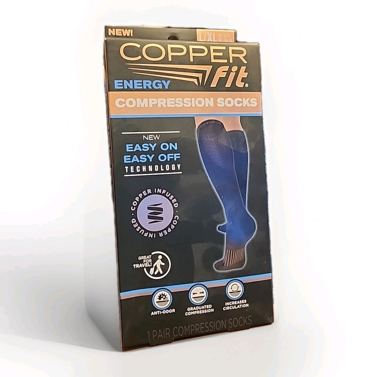 NWB. Copper Fit Energy Compression Socks Large and XL, Men and Women.