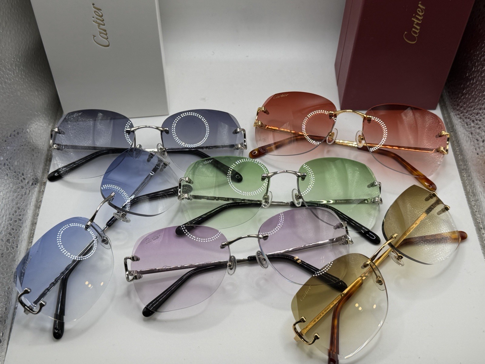 Cartier Rimless Square Gradient Red Unisex Sunglasses Gold Metal Frame CT00920