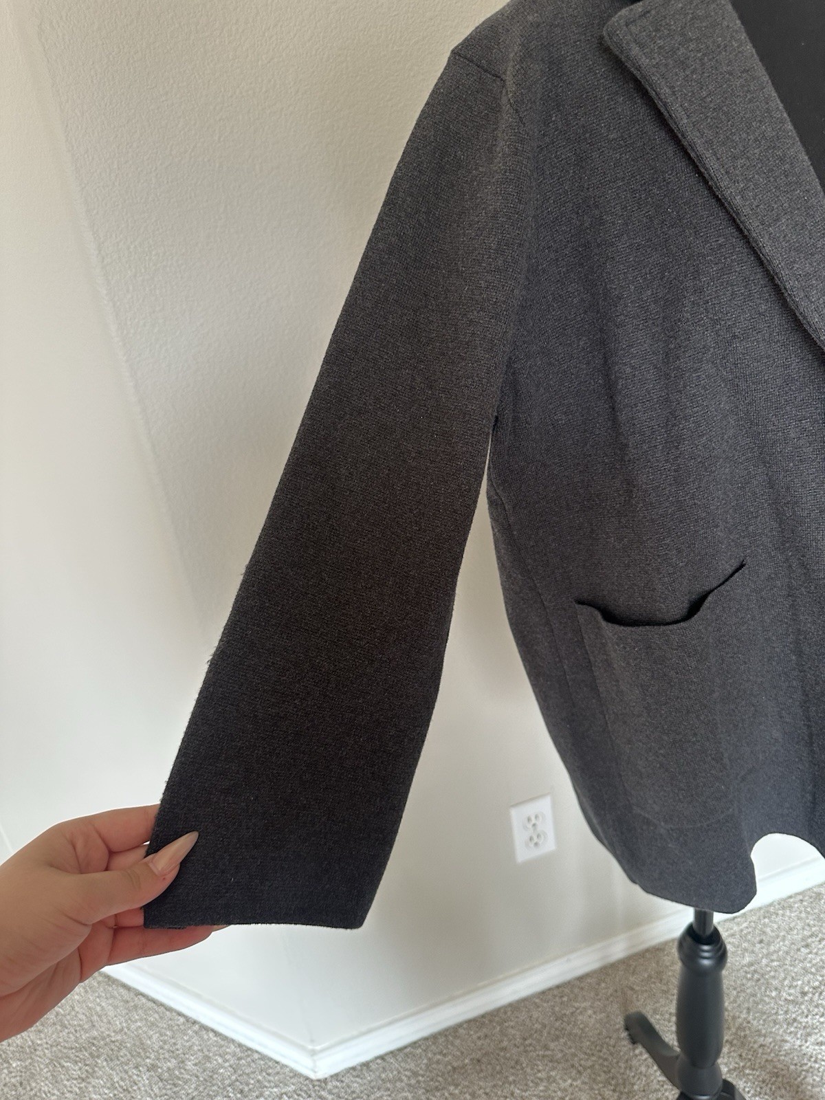 Quince 100% Organic Cotton Knit Blazer Cardigan Gray Open Front Sweater Jacket M