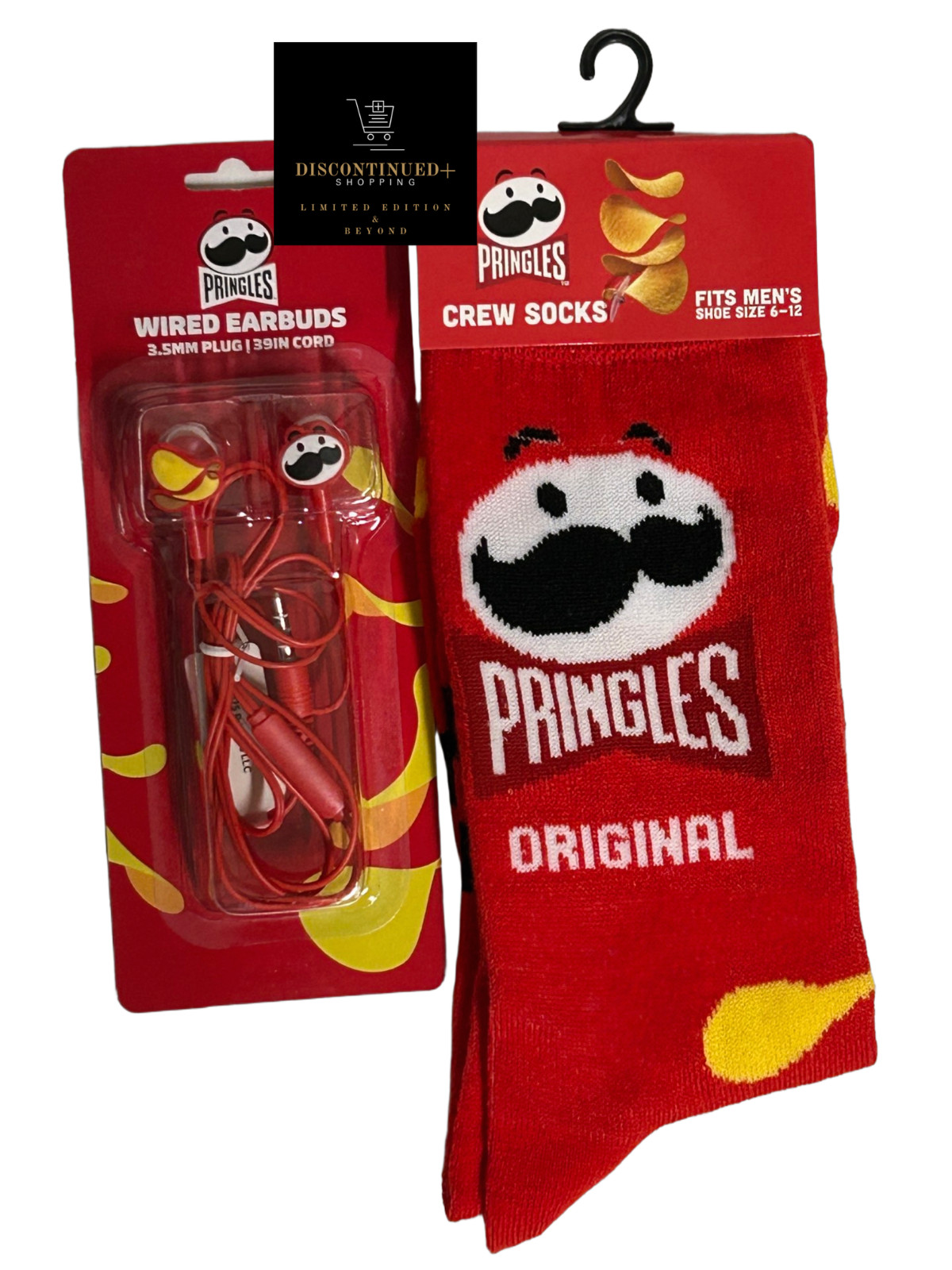 Pringles Print Crew Socks Fits Men Shoe Size 6-12 with 3.5mm Plug Wired Earbuds