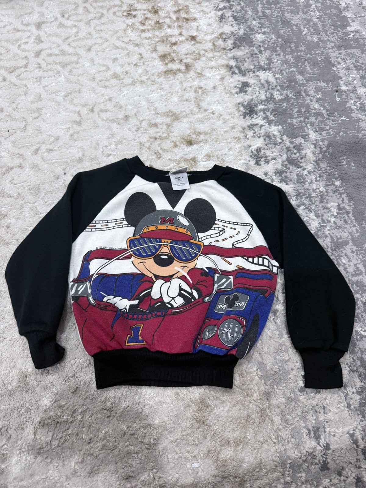 Vintage Mickey Mouse Racer Crewneck Double Sided Rare Disney Size 4t 90s USA