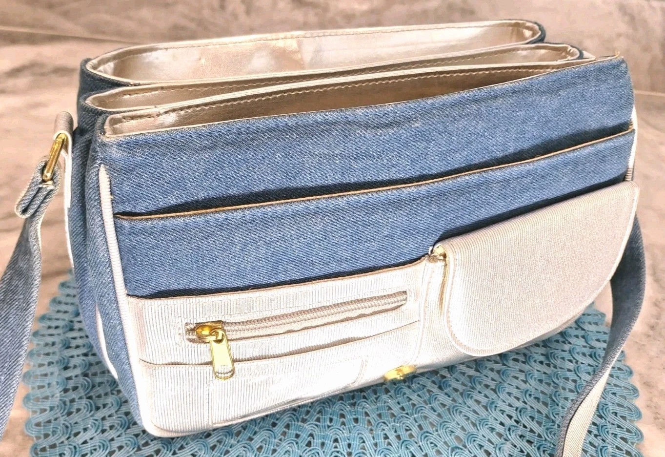 TangoBag Denim/Canvas Silver Organizer Multi Pocket Crossbody Handbag