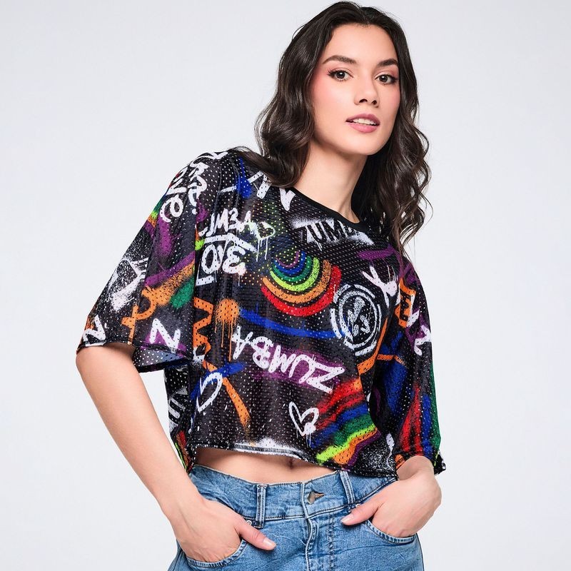 Zumba Pride Mesh Boxy Crop Top – Black/White ~ XS S M ~ New!