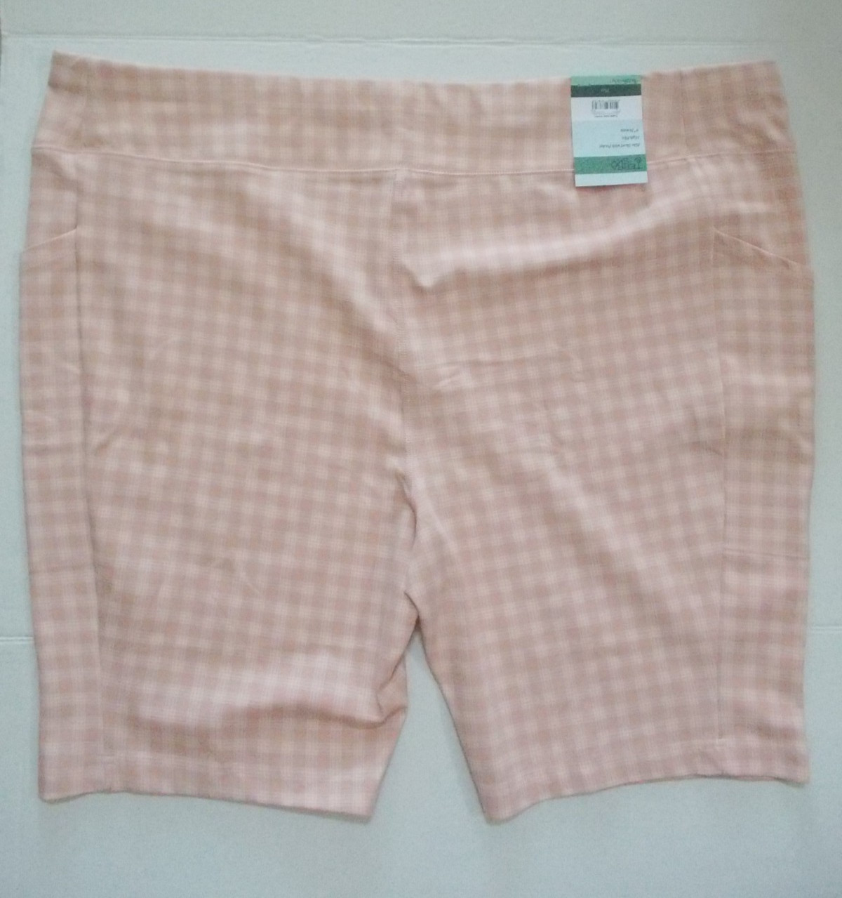 NWT TERRA & SKY Pink White Check High Rise Bike Shorts w/ Pocket Sz 4X