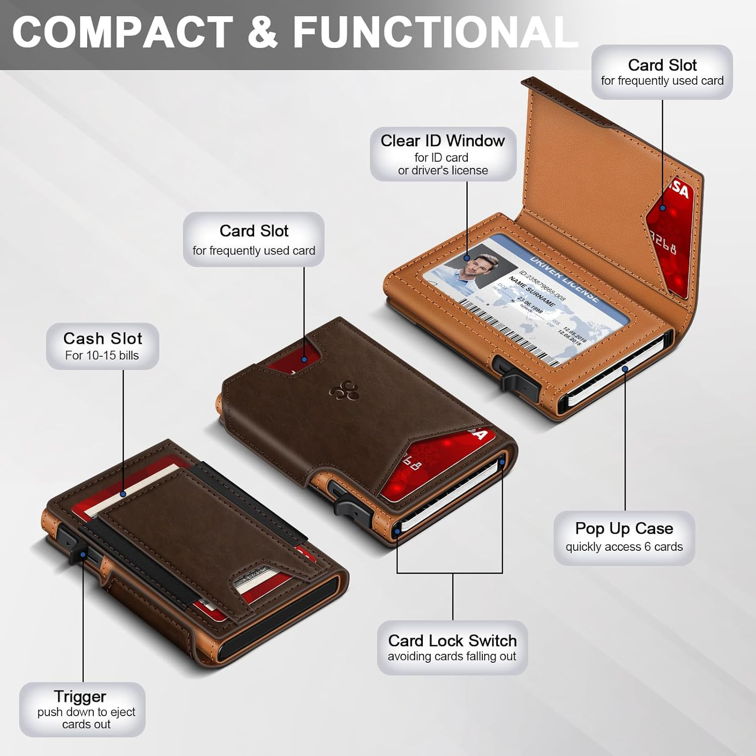 Wallet for Men Wallet with Slim Pop up Card Holder 9-13 Cards, Bifold Minimalist