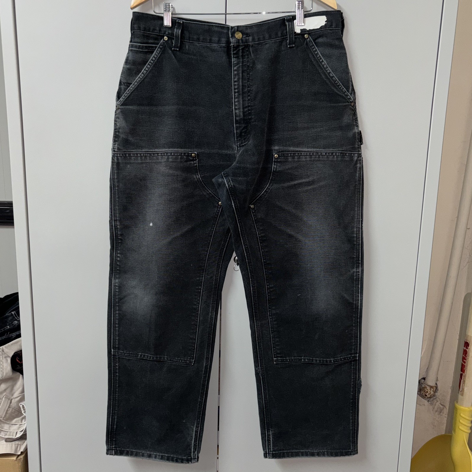 Vintage Thrashed Faded Black Carhartt Double Knee 34×32 no tag