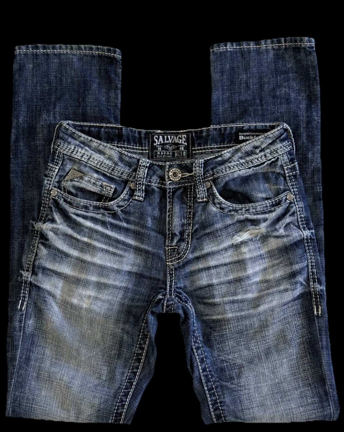 Salvage HAVOC Slim Straight Stretch Buckle Jeans ~ Men’s Size 28 x 32