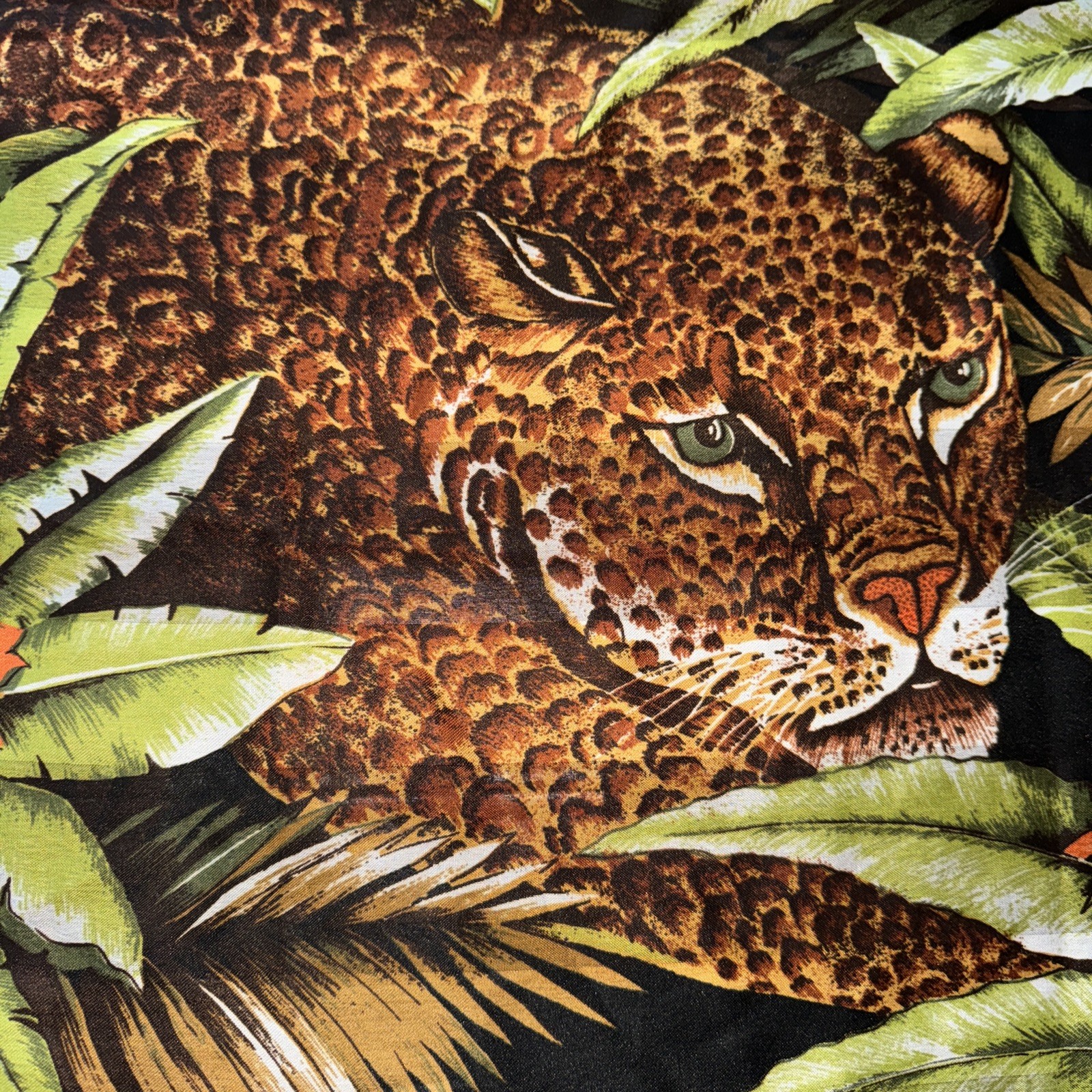 Fabulous Jungle Print Leopard Scarf 30.5” Square Ghost Stripe Hand Rolled Hem
