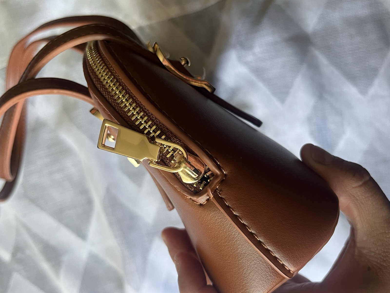 Madison West Brown Semi-Circle Shoulder Bag Zip Gold Hardware Pockets