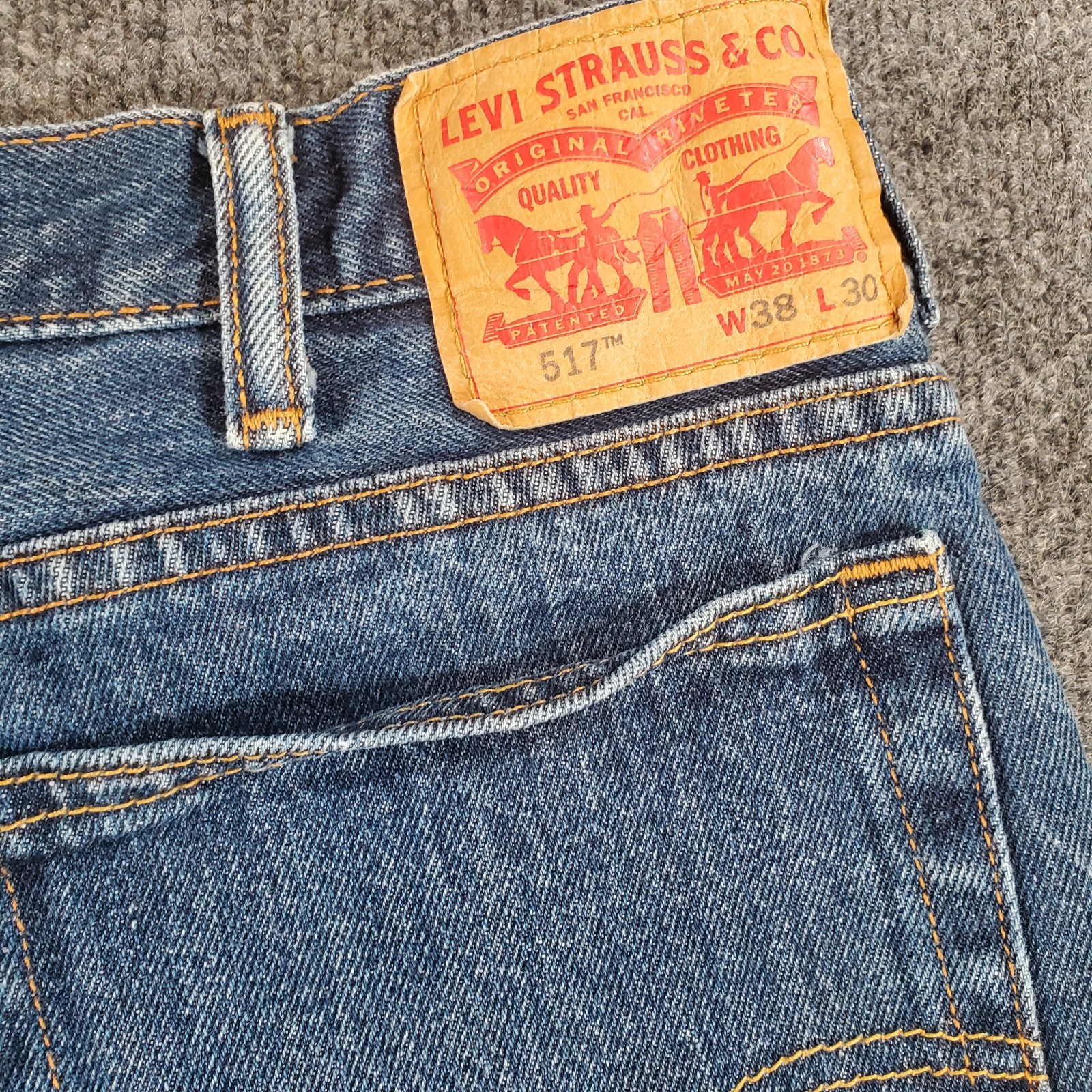 Levis 517 Mens 38×30 Blue Bootcut Denim Jeans Waterless