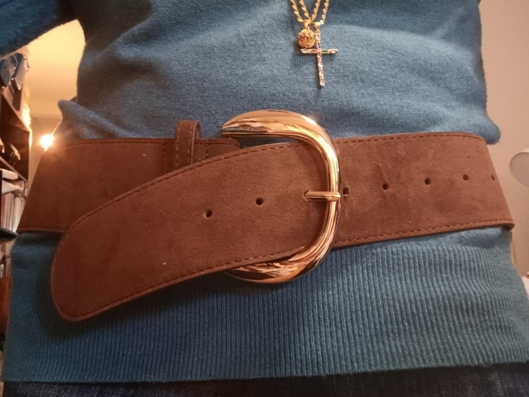 WOMEN BROWN MATTE SUEDE BELT GOLDEN BUCKLE Size M belt length is 43 in NEW