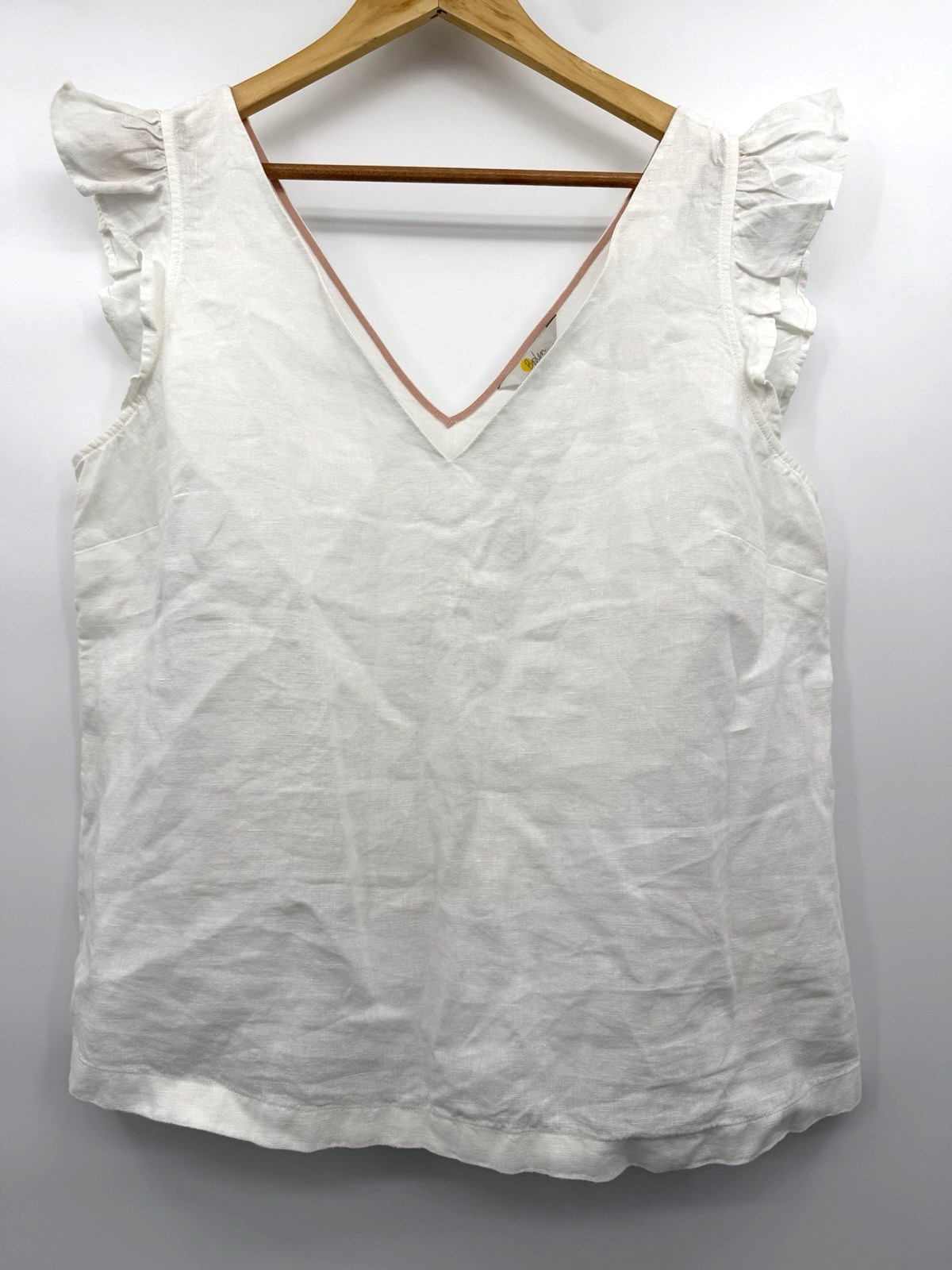 Boden Andrea White Linen Sleeveless Top US 14 Quiet Luxury Coastal Ivy Coastal