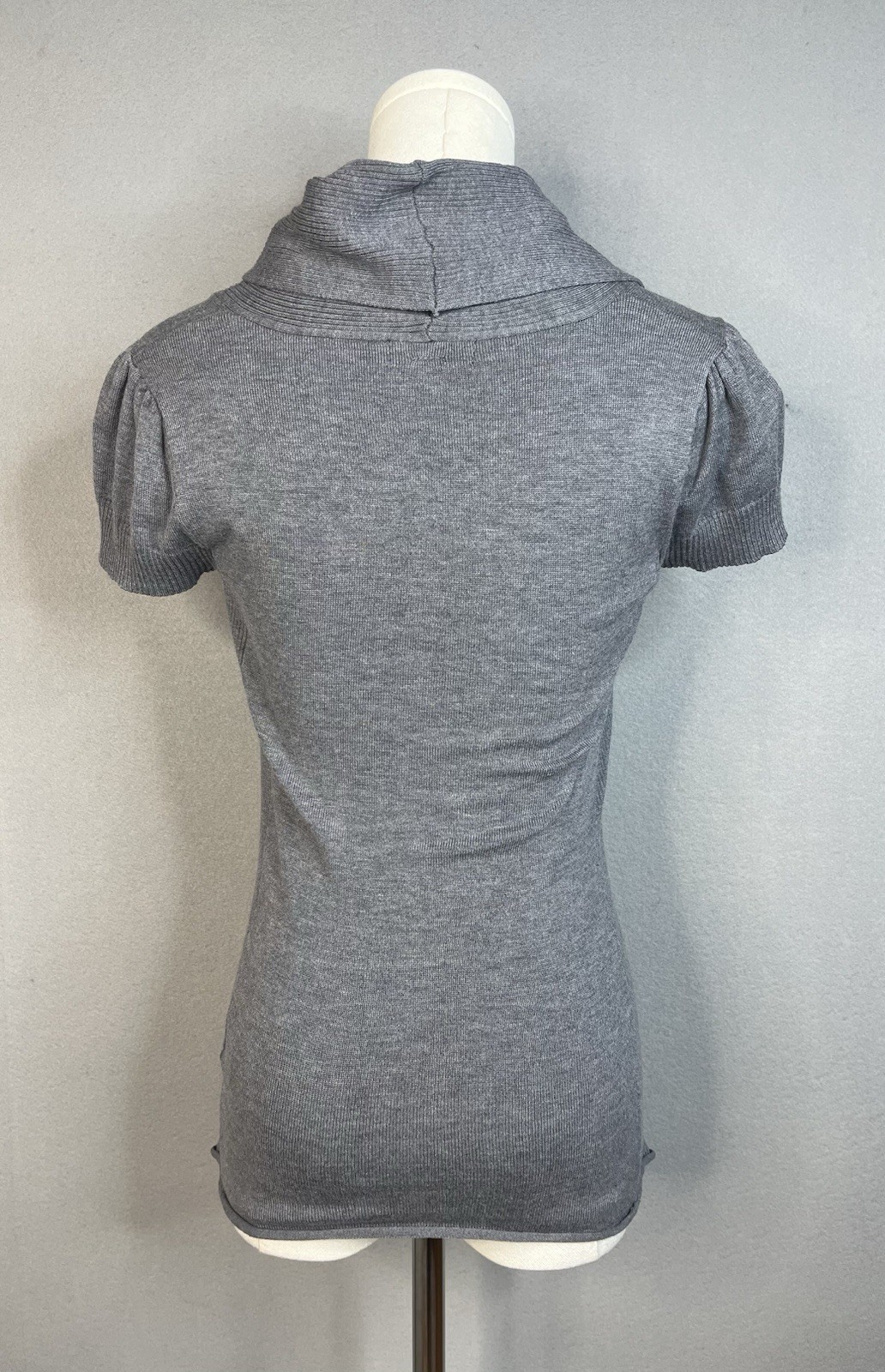 Takeout Size S Gray Turtleneck Short Sleeve Ruched Sides Knit Sweater Shirt Y2K