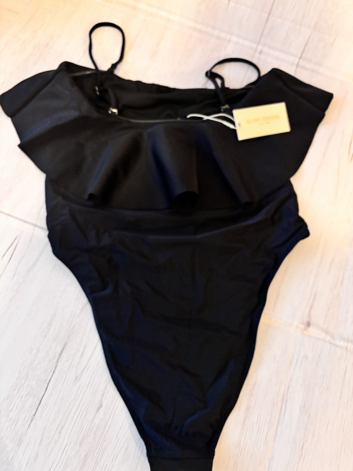 Ramy Brook New York Black Ruffle One-Piece Swimsuit Built-In Bra Lined L