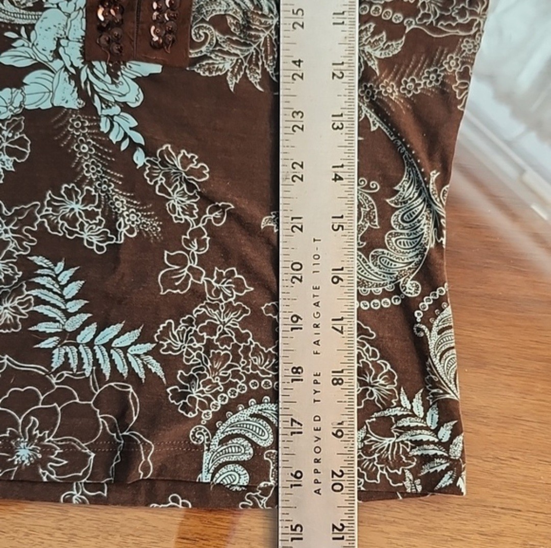 Vtg Rampage Top Juniors M Deep V Neck Brown Print With Sequins At Neck M