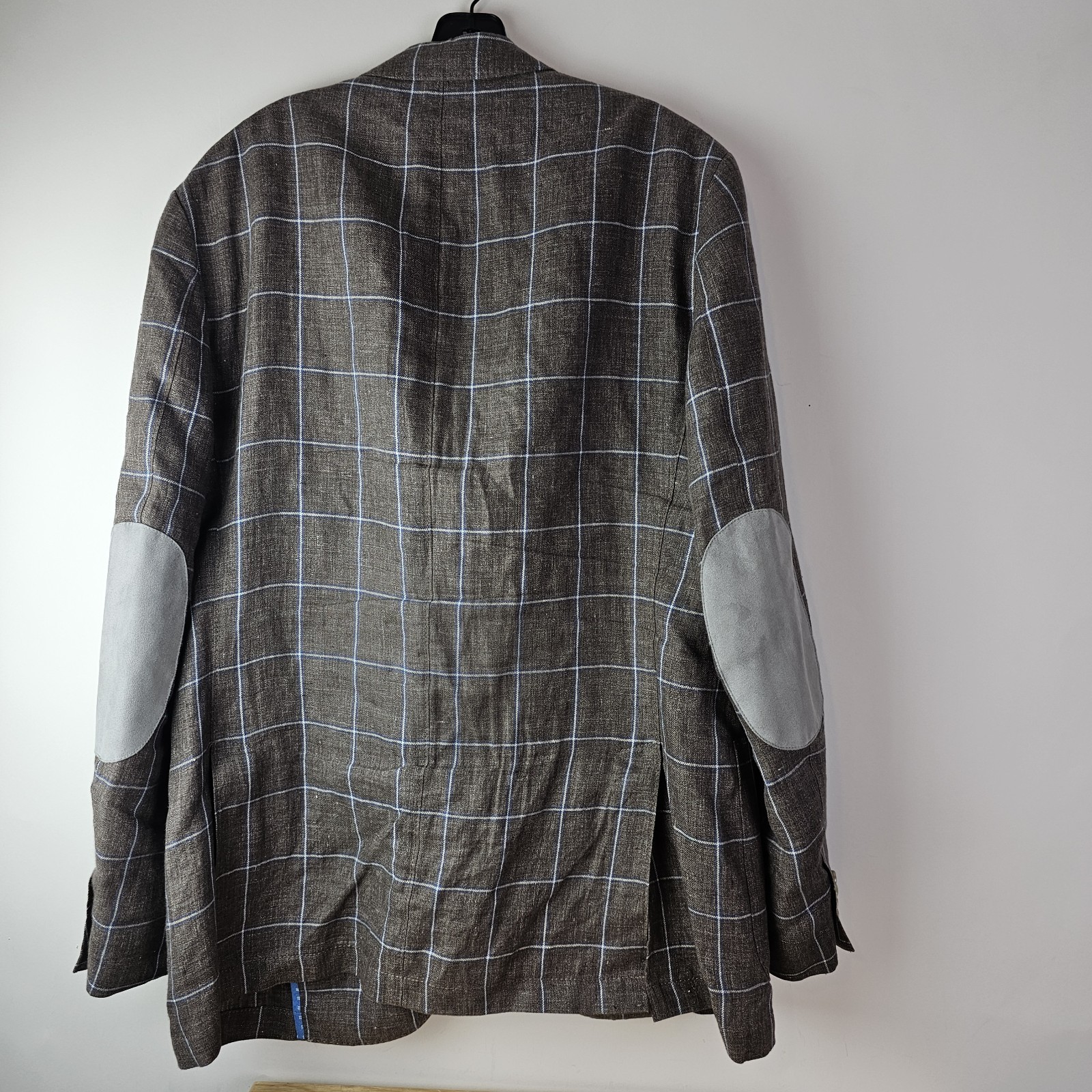 Kroon Blazer Jacket Linen Edge Mens 42L Windowpane Elbow Patches Unstructured