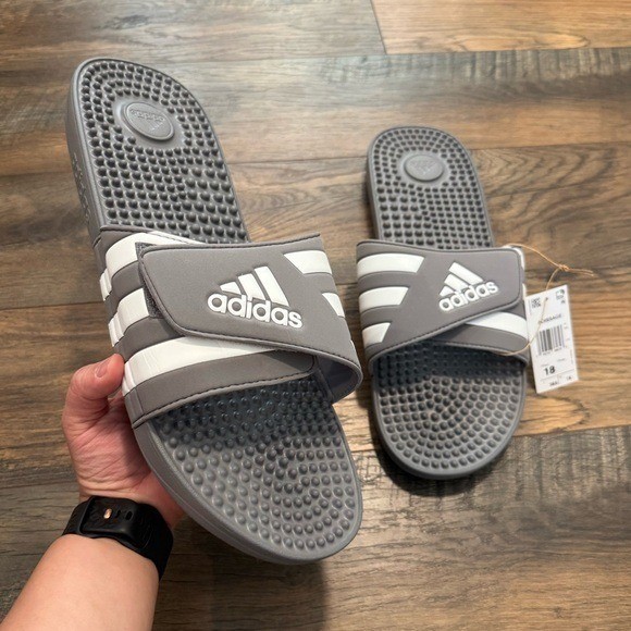 NEW Adidas Adissage Stripe Gray Slip-On Sandals Rubber Slides Mens Size 18