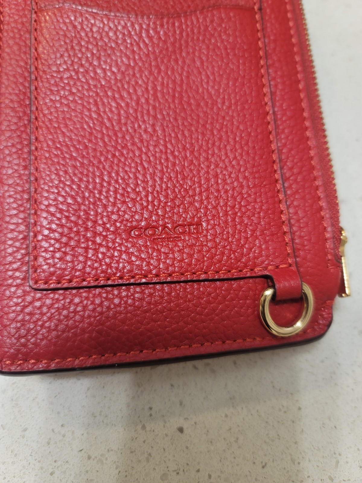 Coach CJ866 Essential Polished Pebbled Leather Phone Wallet Clutch Enamel Red