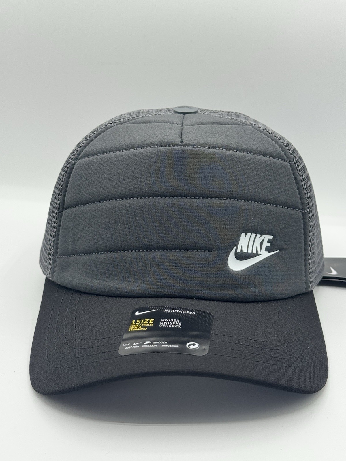 NWT Nike Heritage 86 Puffer Trucker Hat Steel Gray Black Mesh Adjustable Cap