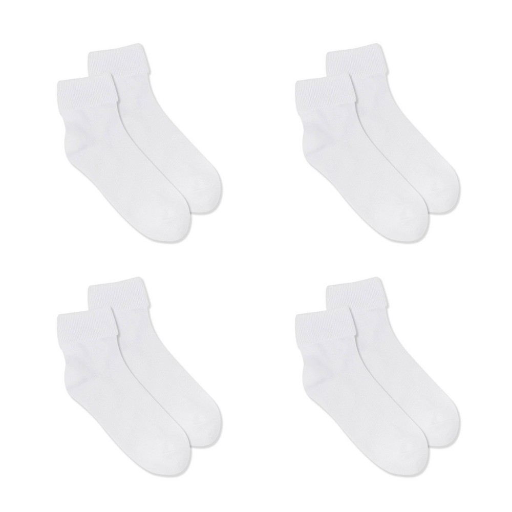 Women’s Fruit of the Loom Cotton Comfort 4pk Turn Cuff Ankle Socks – White 4-10