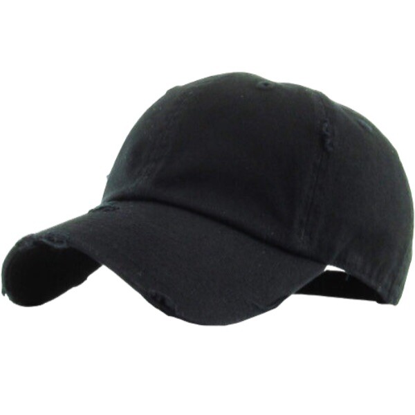 New Black Solid Distressed Vintage Polo Style Baseball Ball Cap Hat 100% Cotton