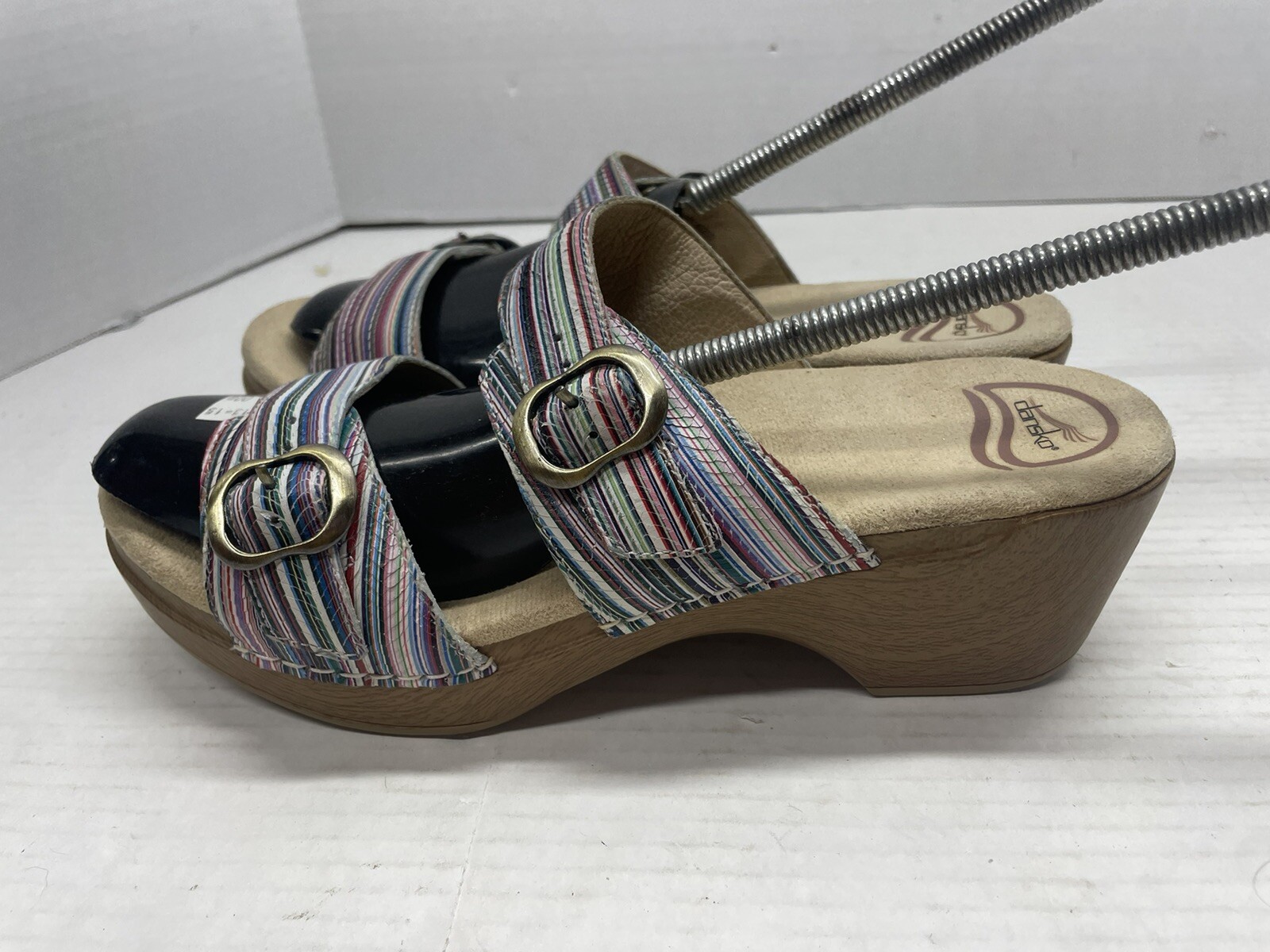 Dansko Sophie Multi Stripe Leather Buckle Clog Sandals Size 41 = US Size 10.5/11