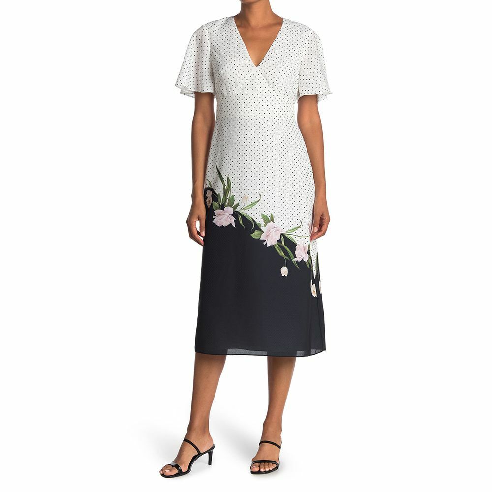 NEW, Ted Bow Danee Elderflower Midi Dress in White – Size 1 US 4 #D4585
