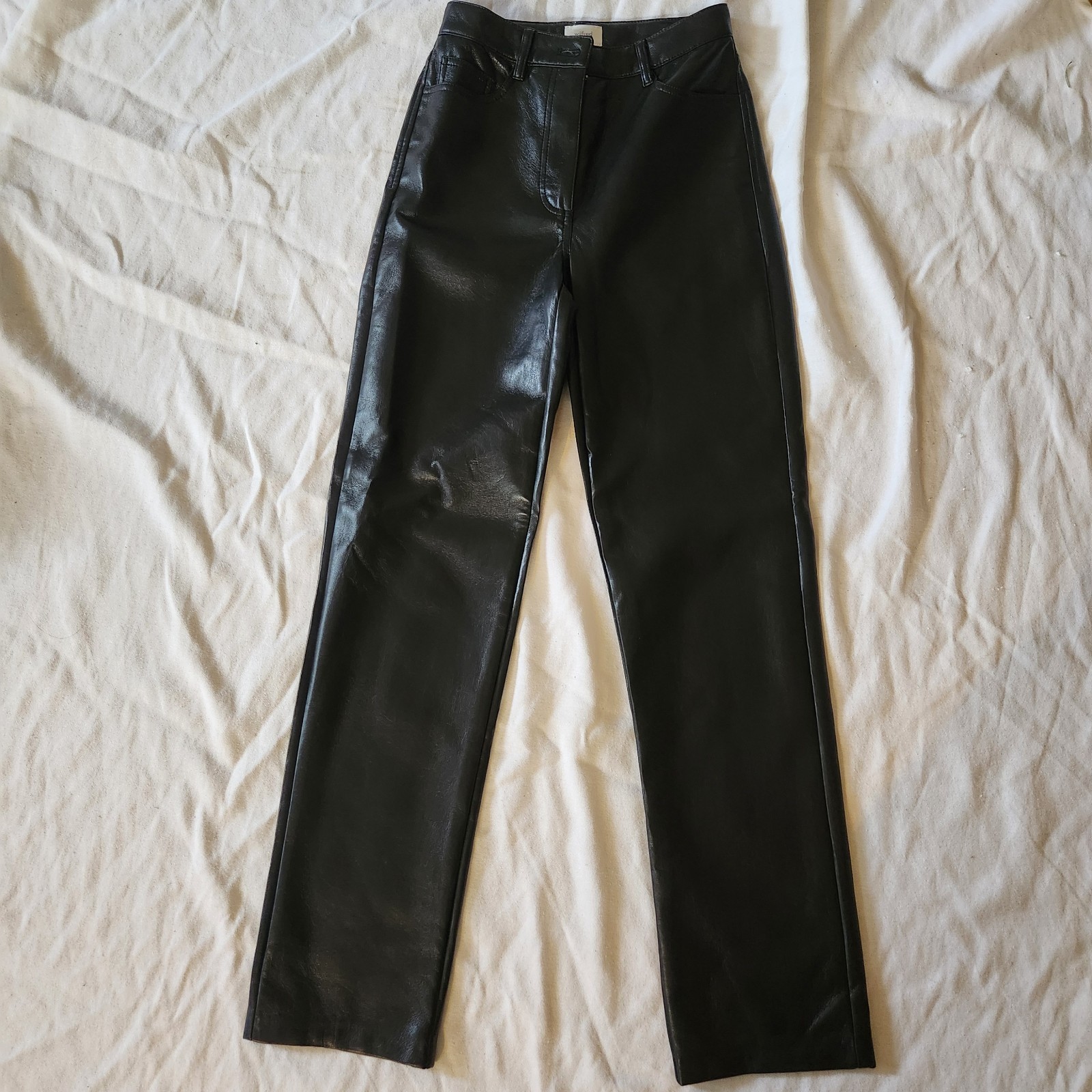 Wilfred Aritzia Faux Leather Pants Black High Rise Straight Leg Women’s 0