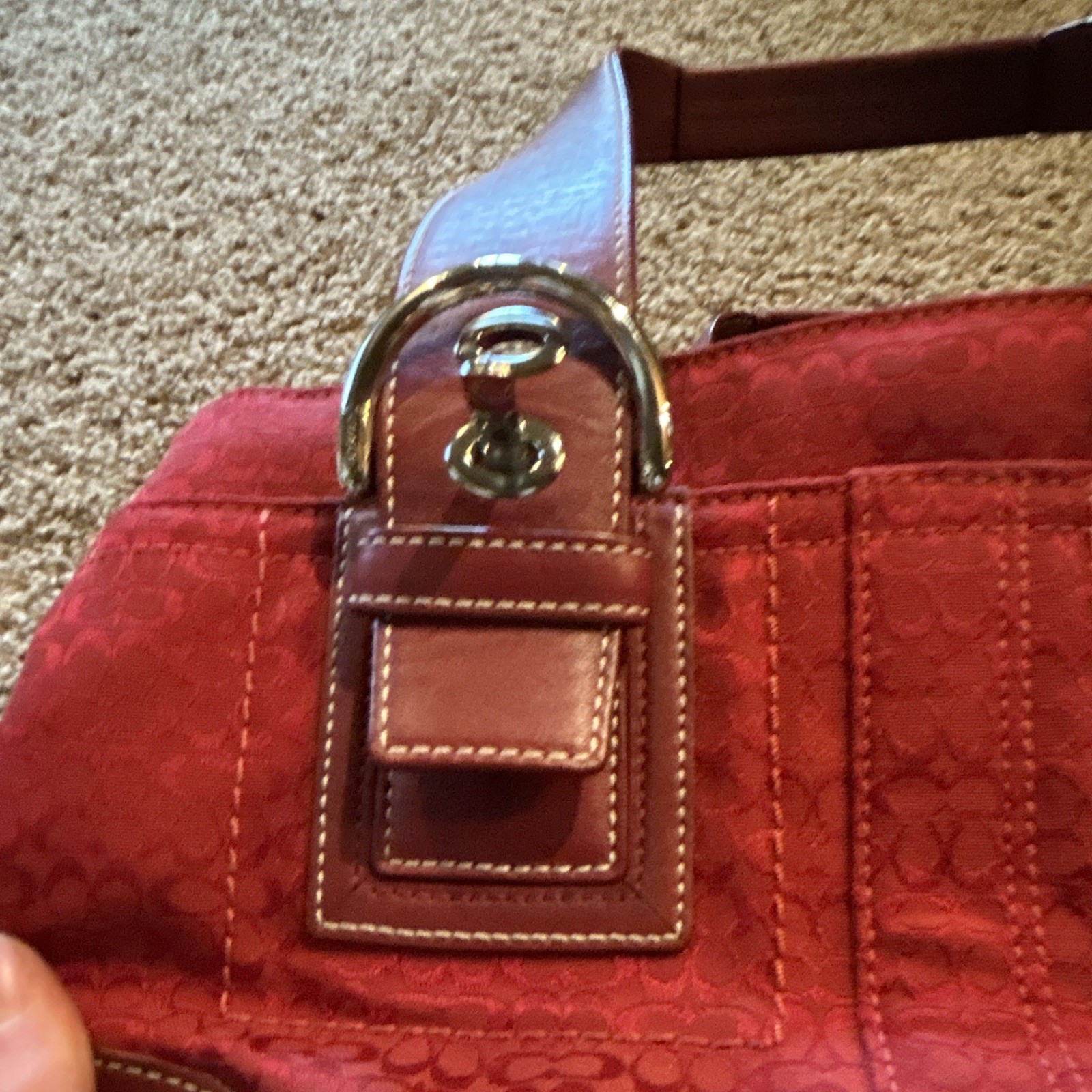 Coach Red Signature Logo Small Satchel Top Handle Purse Double Handles