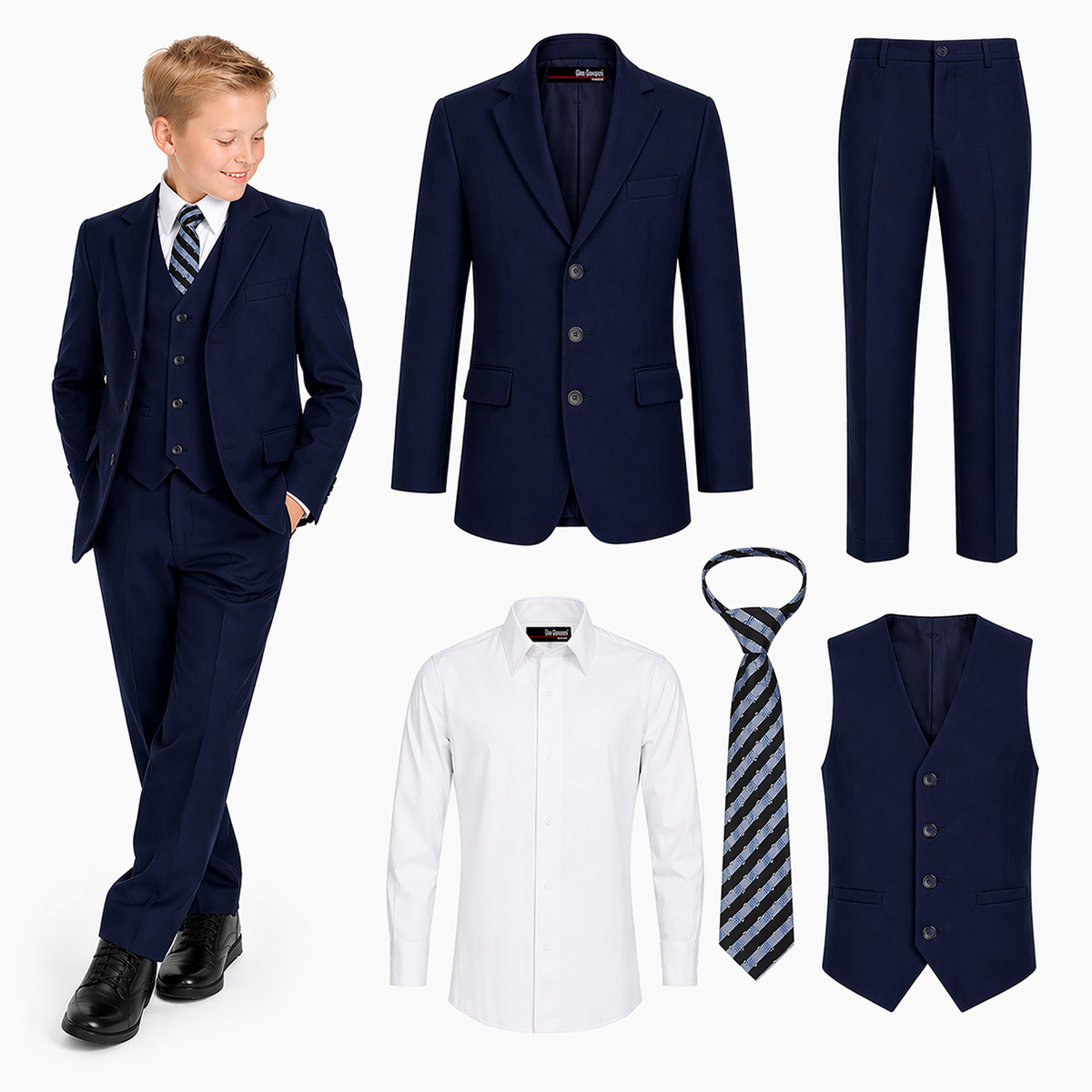 Boys 5 Piece Suit Set Wedding Ring Boy Formal Outfit Jacket Vest Pants Shirt Tie