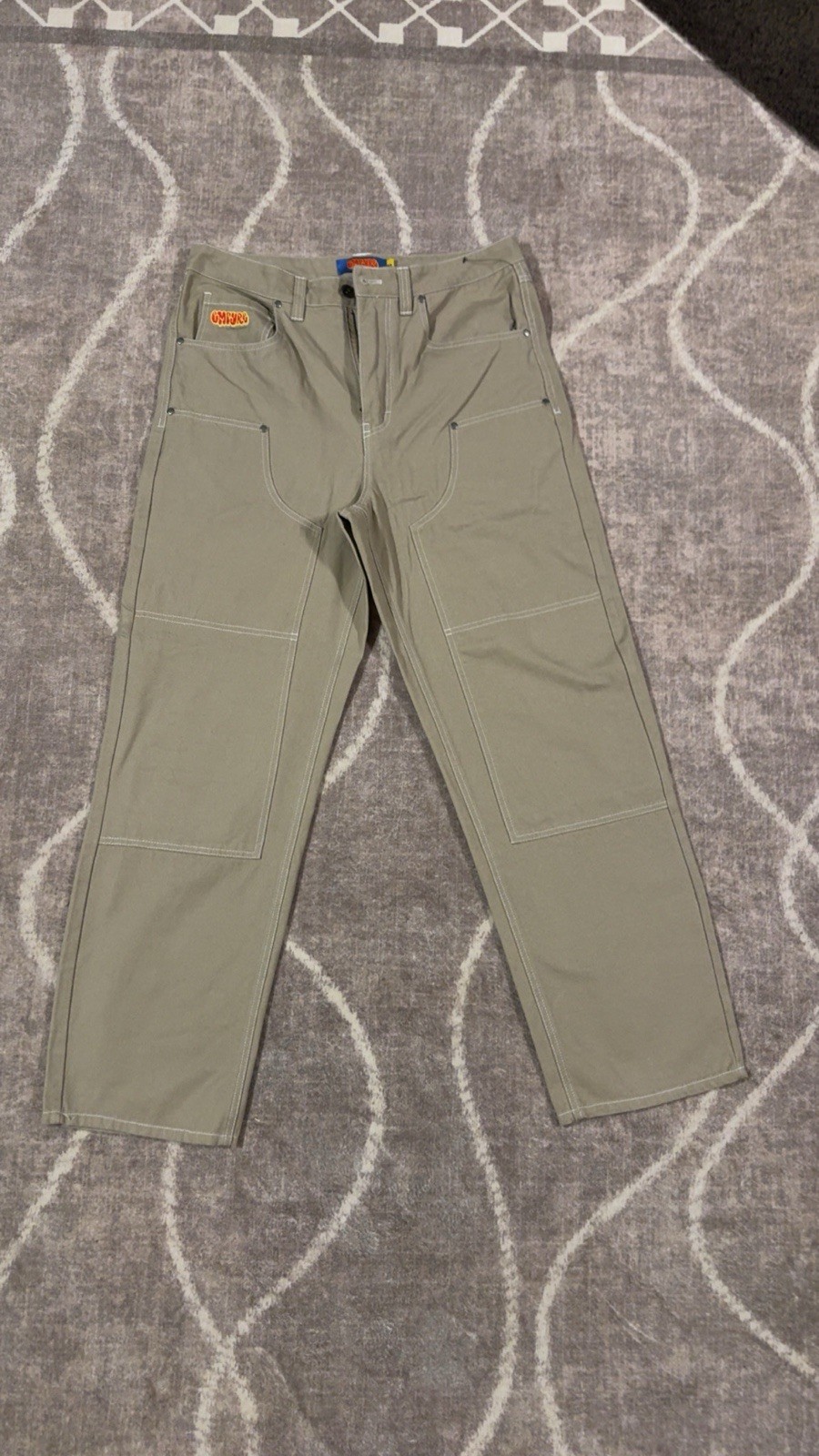 Empyre Men’s Beige Canvas Cotton Workwear Pants Loose Fit Straight Leg 32