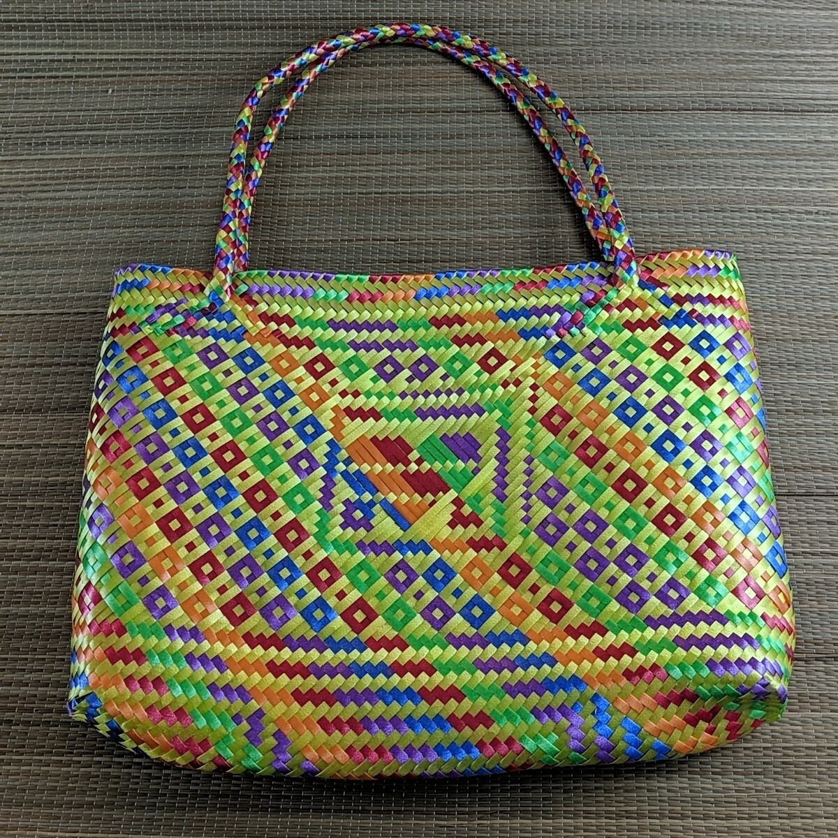 woven mexican tote handmade of recycled plastic Colorful Purse Handbag