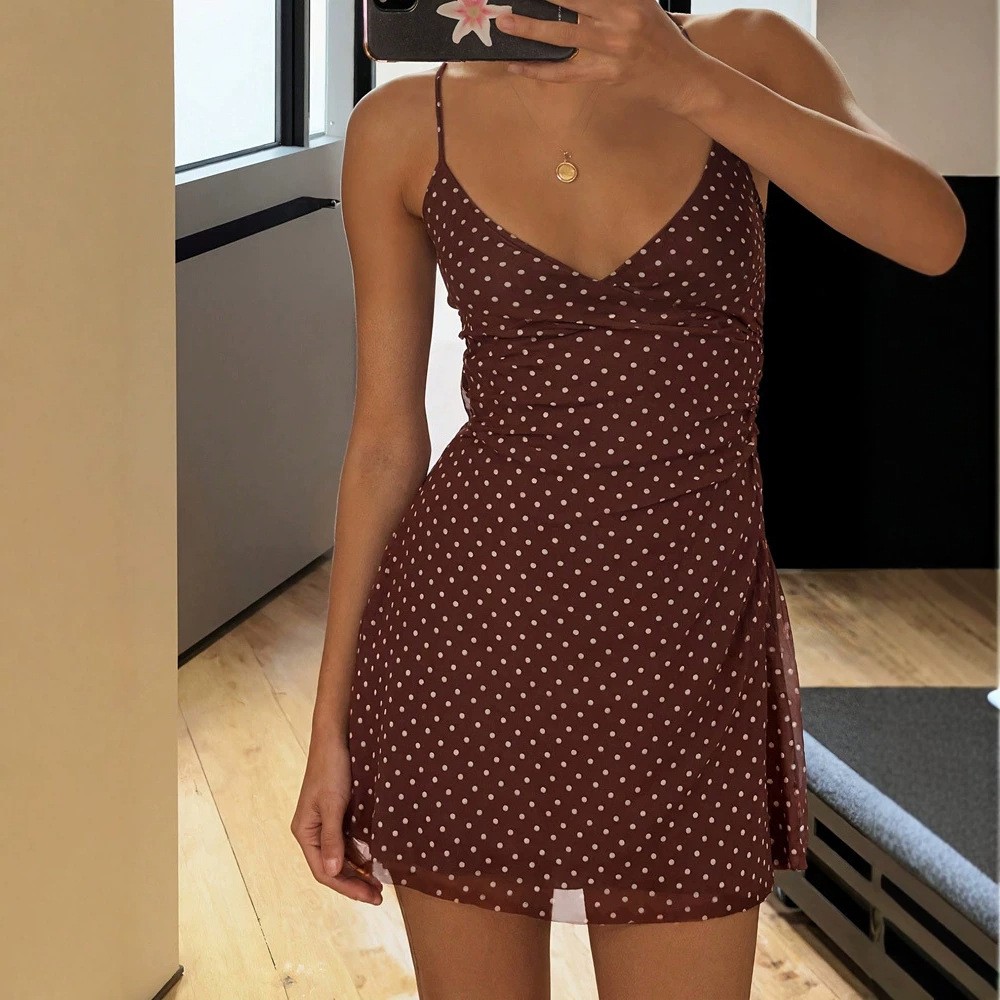 Womens Polka-dot Printed Back-tie Dress