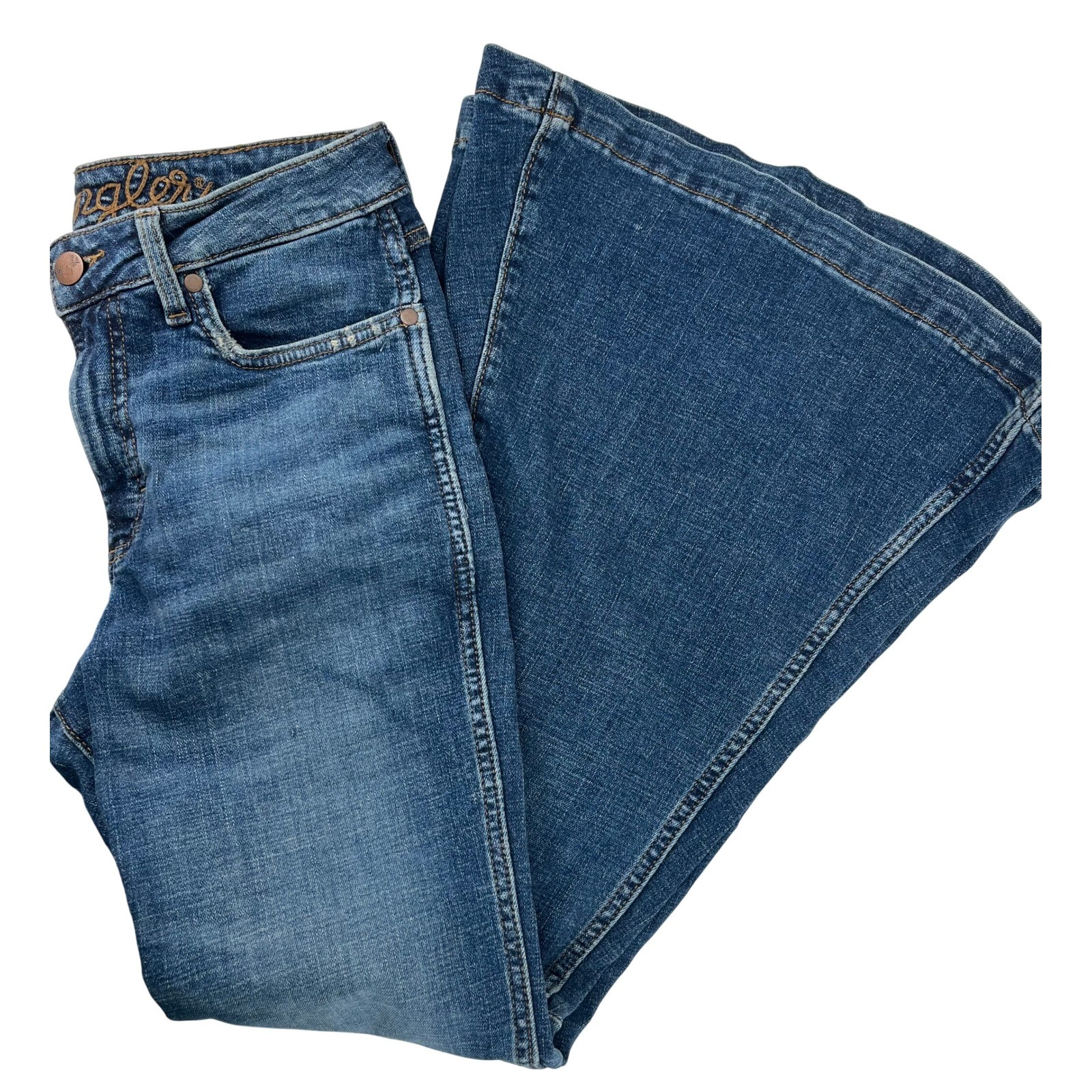 Wrangler Womens High Rise Flare bell bottom Jeans Blue Laney Wilson 27×32