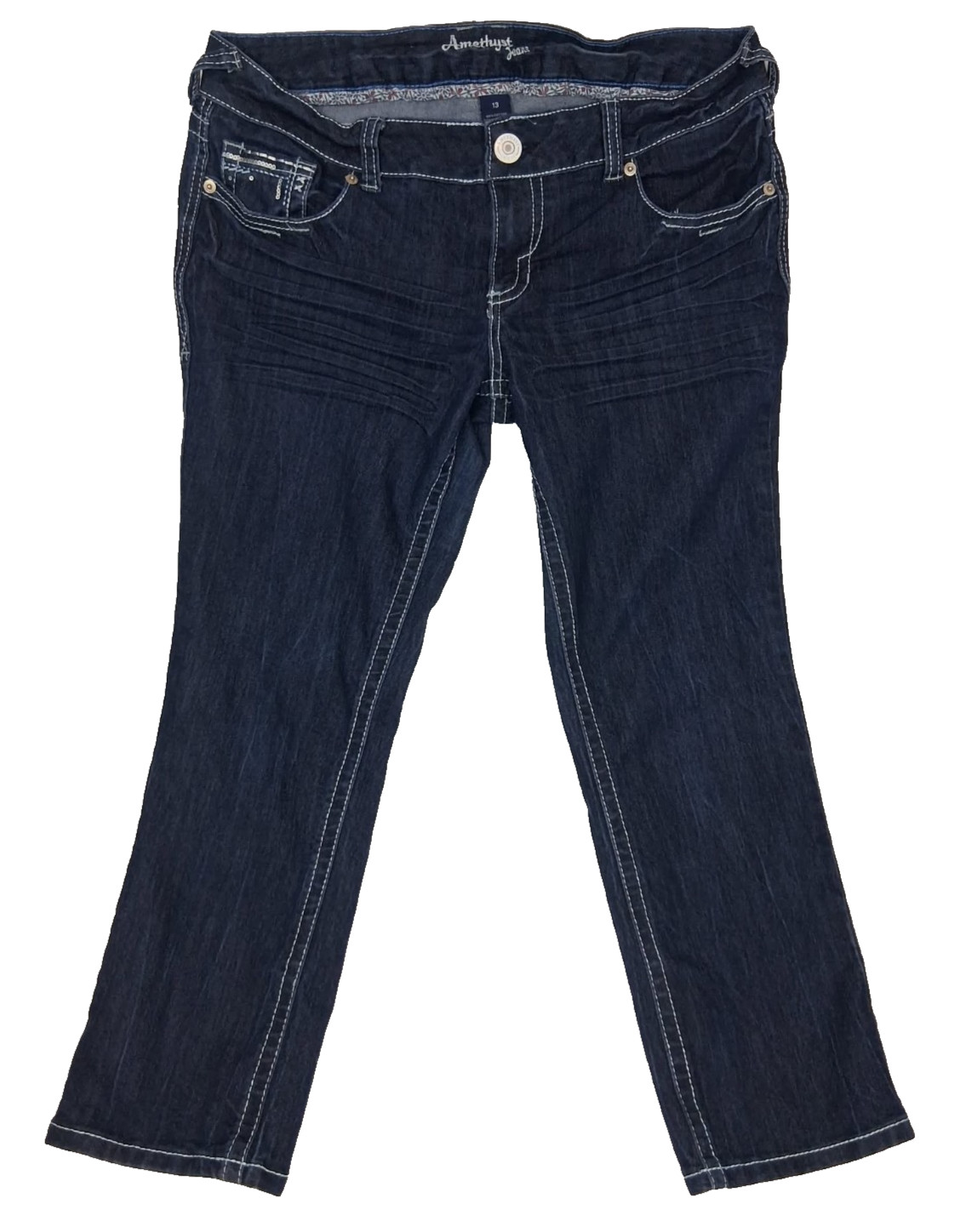 Amethyst Jeans Womens 13 Dark Wash Thick Stitch Stretch Embellished Y2K