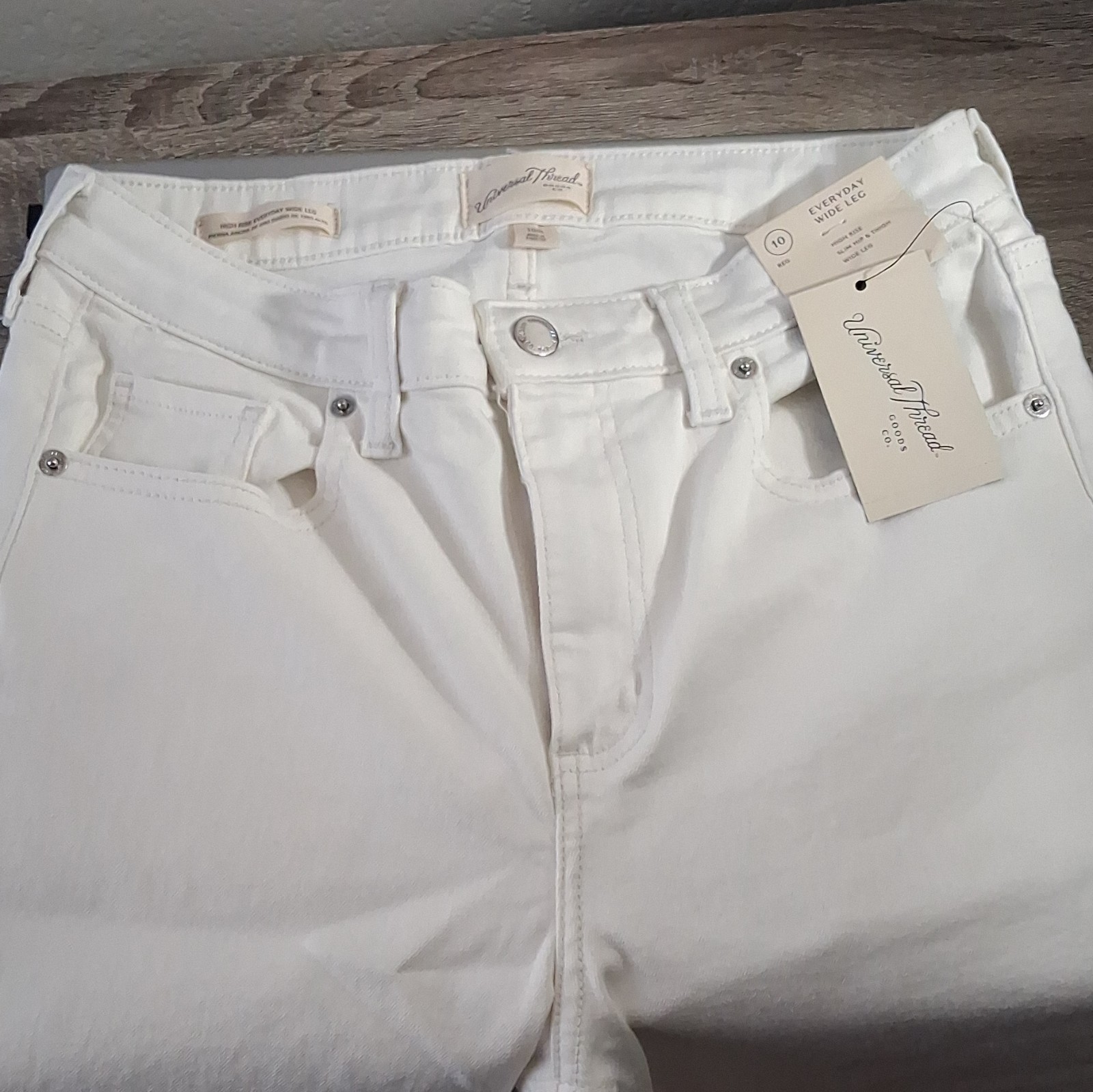 Universal Thread White Denim Wide-Leg Jeans High Rise Stretch 5-Pocket Sz 10