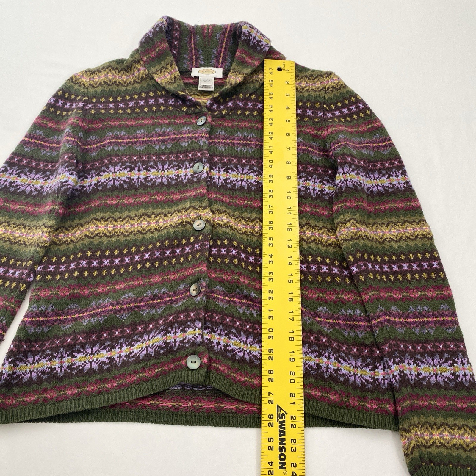 Talbots Cardigan Sweater Womens Medium Vintage Cotton Blend Striped Cabincore