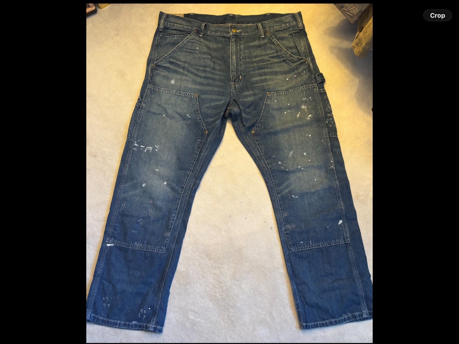 Polo Ralph Lauren Carpenter Utility Paint Splatter Double Knee Denim Jeans 38×30