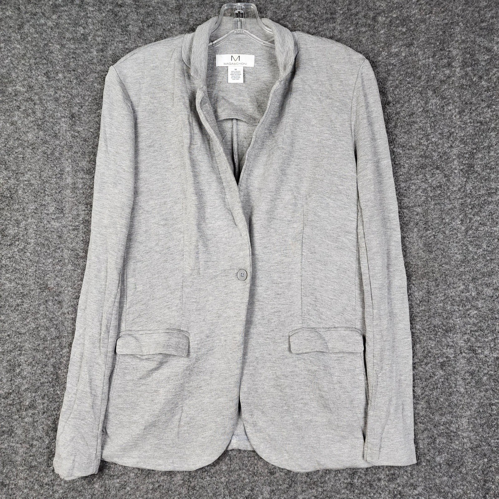 Magaschoni Knit Blazer Women Medium Grey Stand Collar Single Button Stretch
