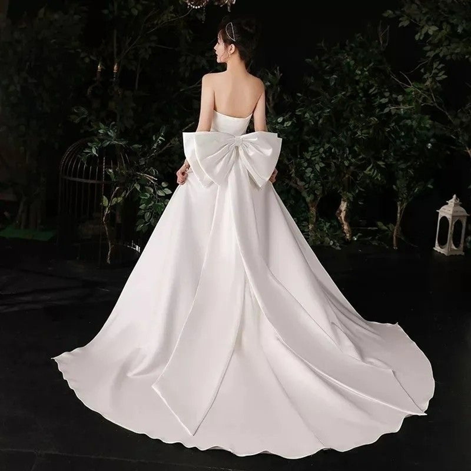 White Satin Large Bow Floor-Length Bow Sash, Wedding Dress Embellishment