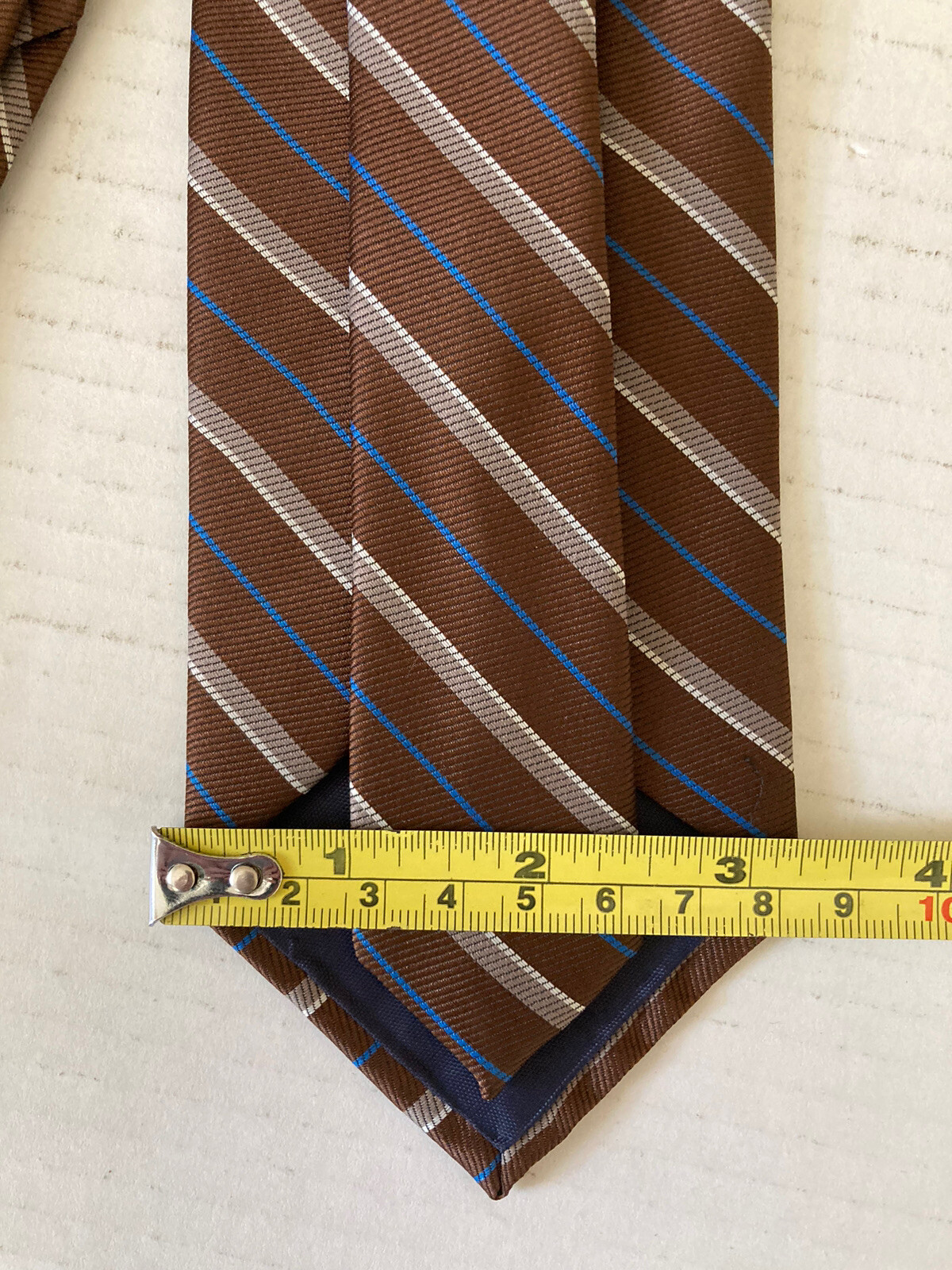 Ketch Men’s Necktie Tie Polyester Brown Blue Tan Stripe Made in USA