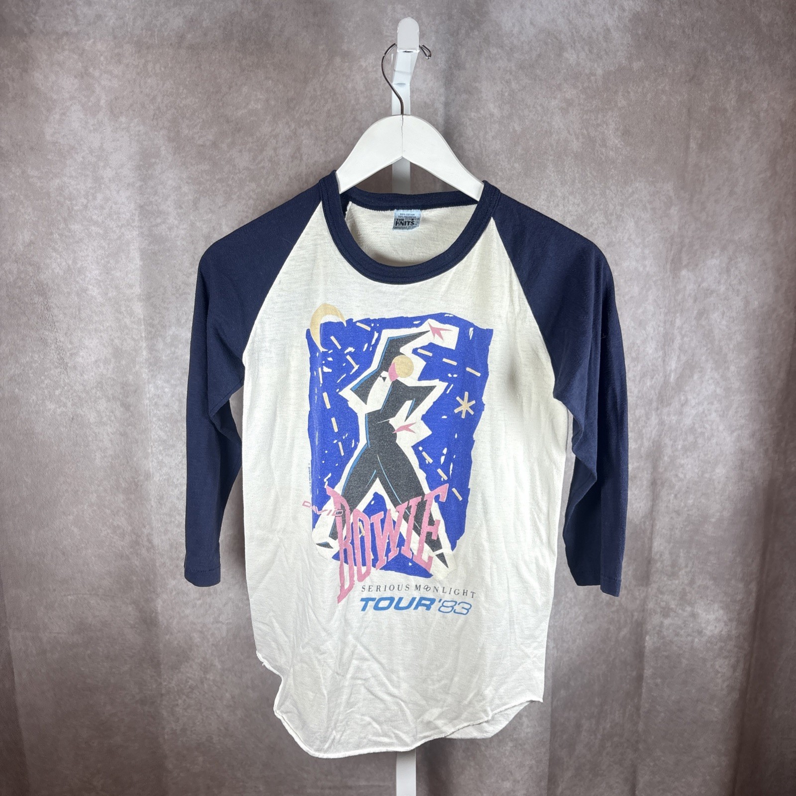 GRAIL VTG 1983 David Bowie Serious Moonlight Tour Raglan Tee Singer USA Rare
