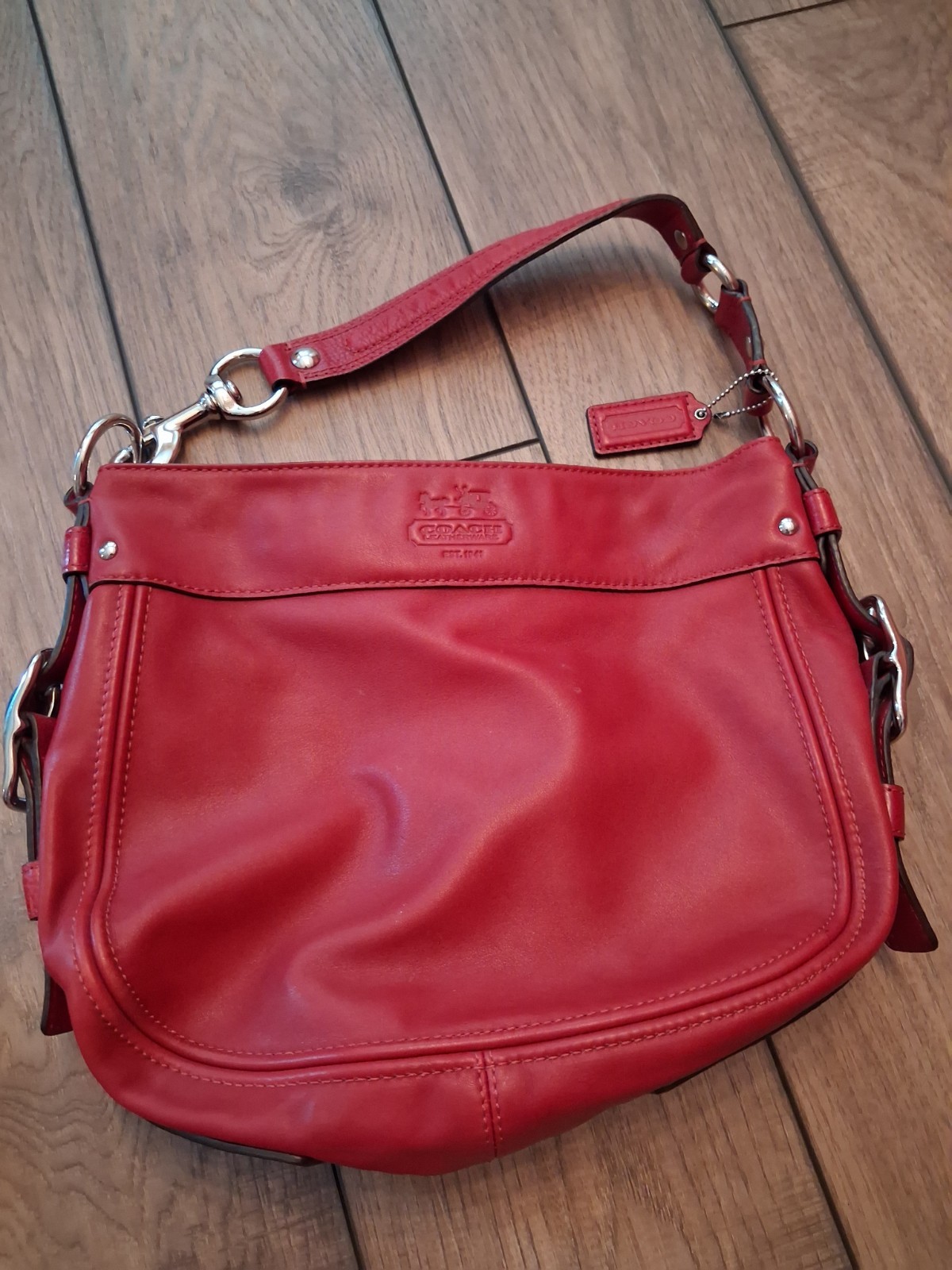 Coach Zoe Red Leather Hobo Shoulder Bag Style 10008 Silver Hardware