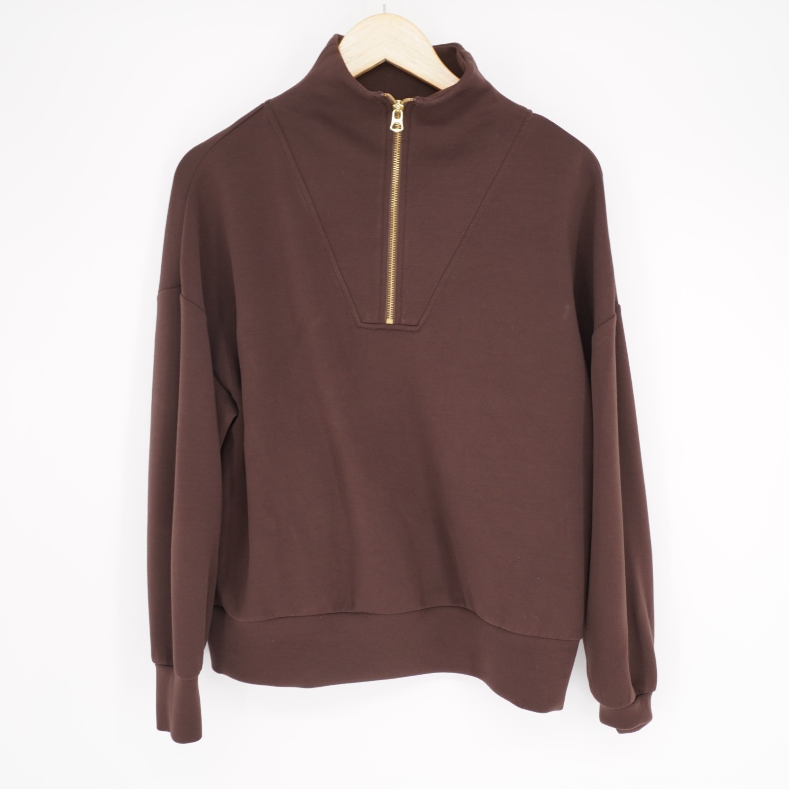 Varley Hawley Half Zip Sweat Womens S Brown Double Soft Shirt Loungewear Travel