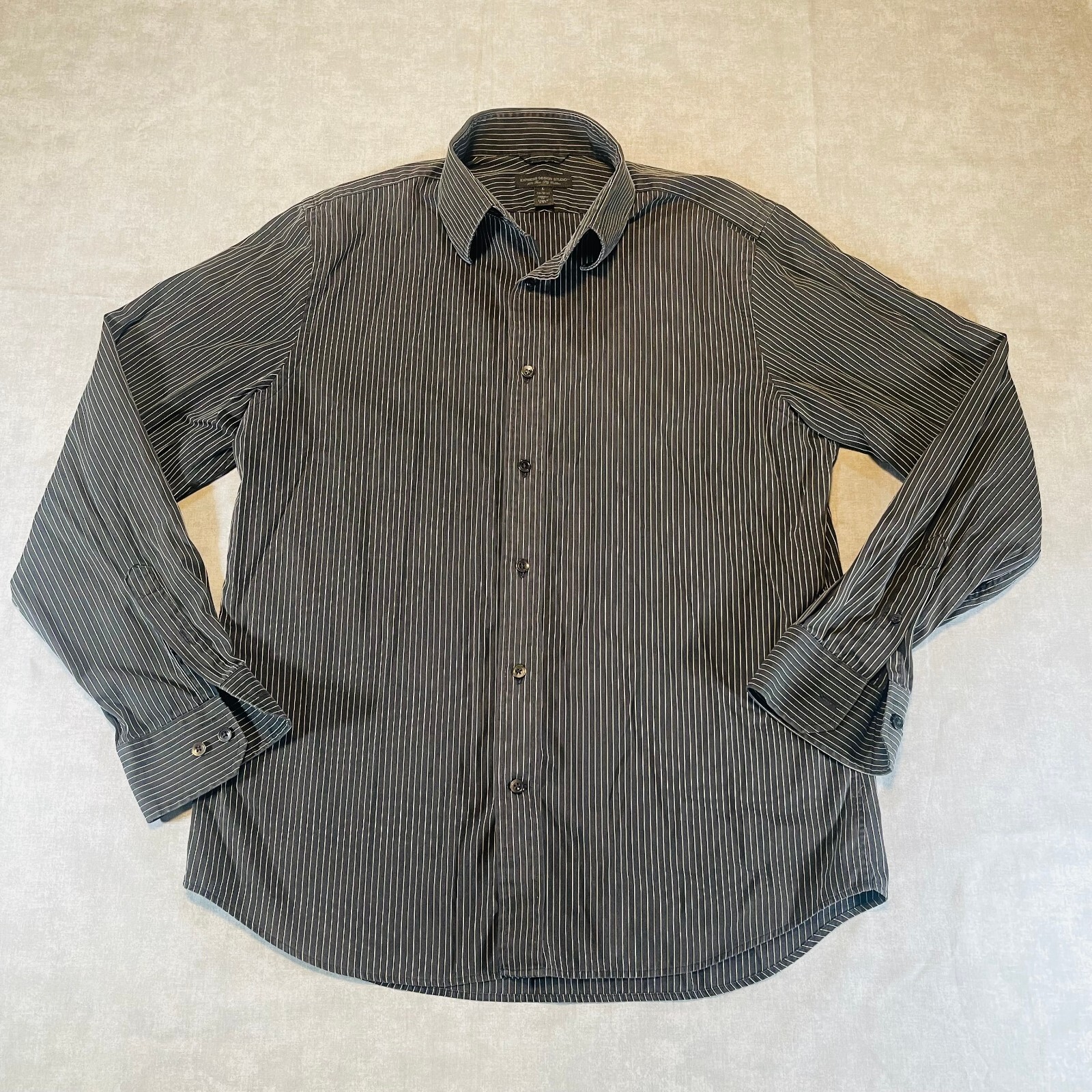 Express Design Studio Mens L Black Striped Button Down Shirt Modern Fit Y2K