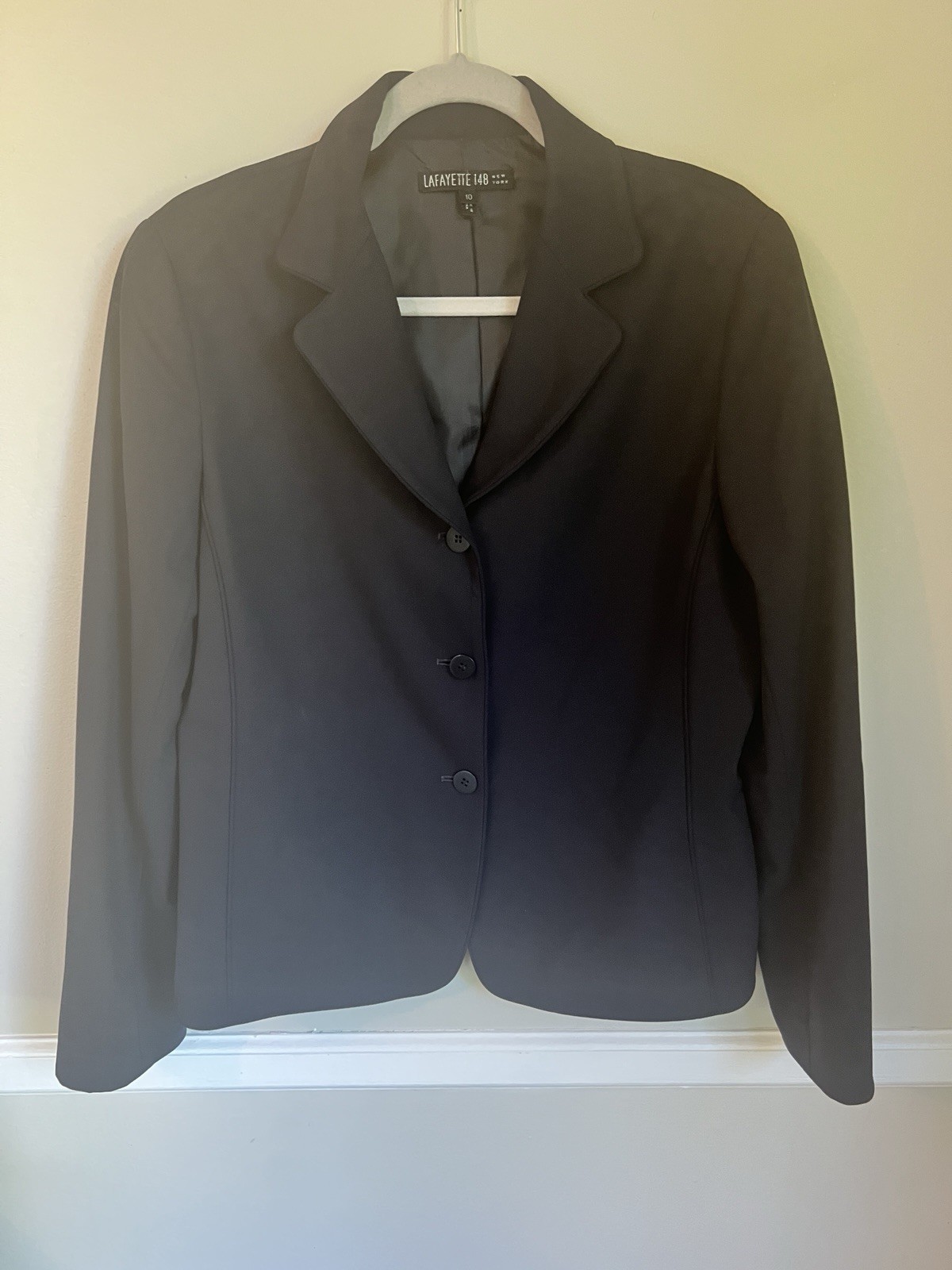 Lafayette 148 New York Black Wool 3-Button Lined Long Sleeve Blazer 10